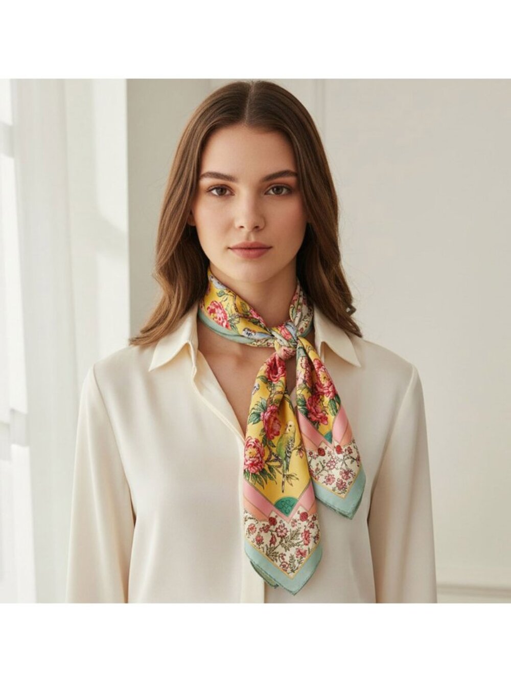 Tigerstars Bird and Floral Garden Print Square Bandana Scarf